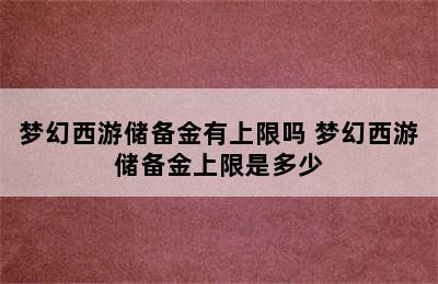 梦幻西游储备金有上限吗 梦幻西游储备金上限是多少